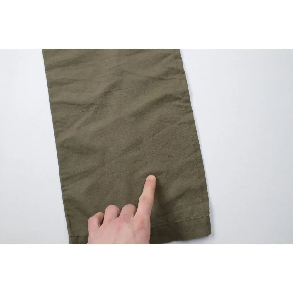 Vintage Banana Republic Mens 33x30 Flat Front Linen Wide Leg Chino Pants Olive